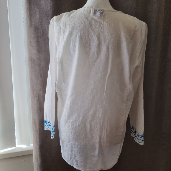 Embroidered Top White/Blue, Long sleeve, size S, 100% Cotton - Picture 4 of 5